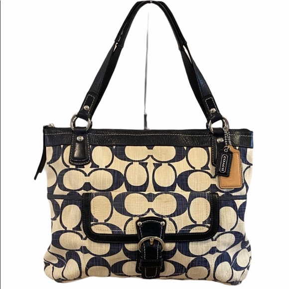 Coach Handbags - Coach Poppy Sign. C Crosshatch Canvas Tote Navy